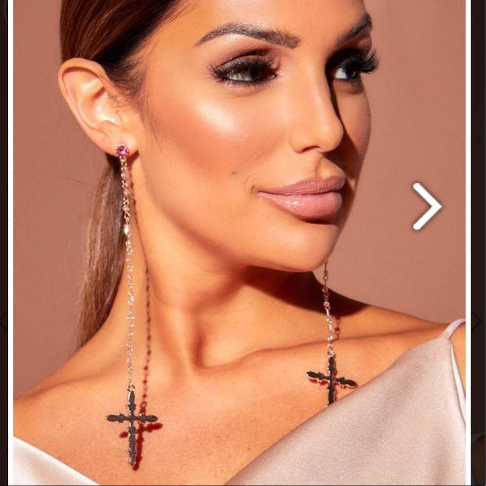 Rose Gold Diamante Cross Pendant Earrings